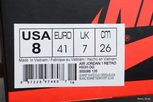 Bmlin Shoes OG Retro 1 555088-135 Air Green High Clay Jordan 0520